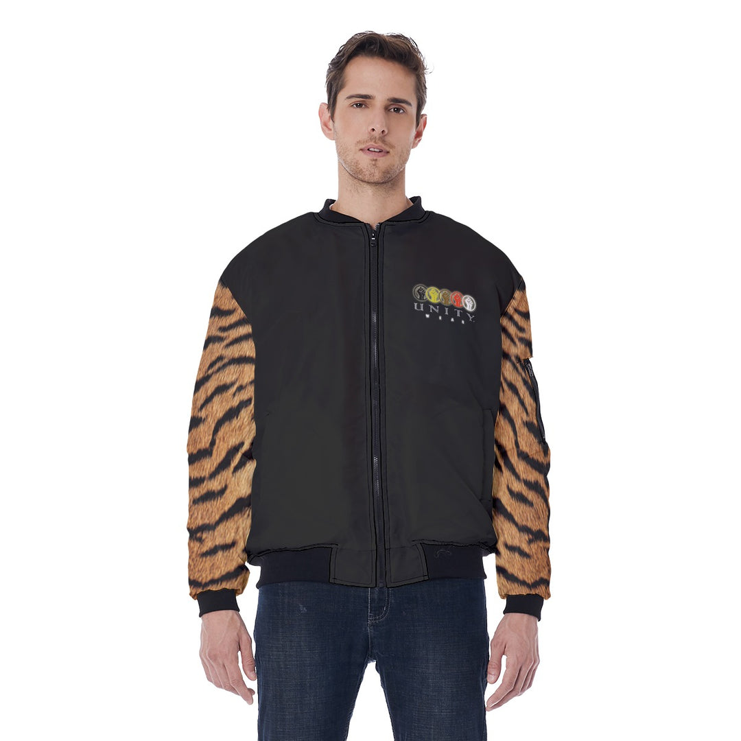 Unity Wear Men's Bomber Jacket with Tiger Stripes Printed Sleeves
