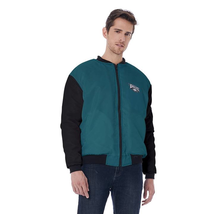 New School Eagles Men's Green and Black Bomber Jacket