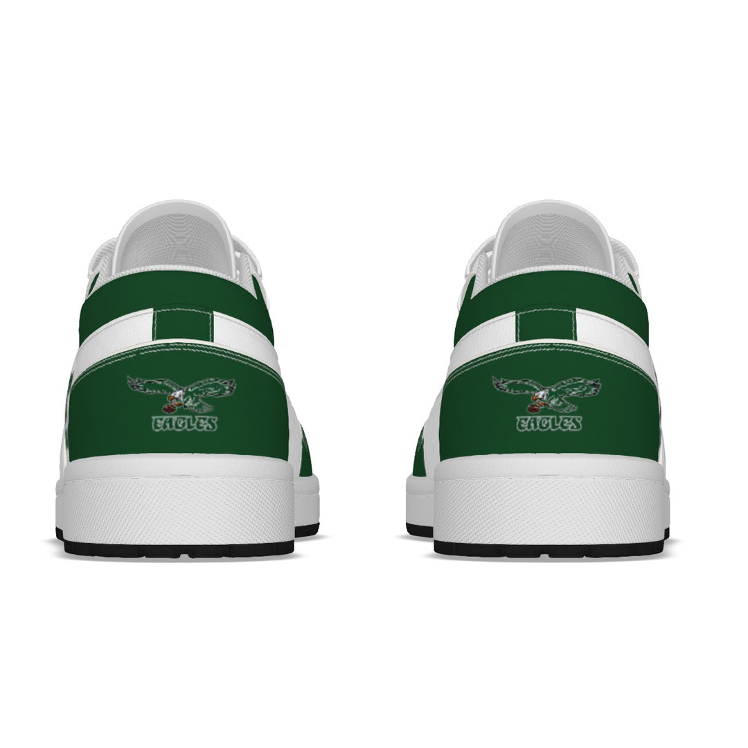 Old School Kelly Green and White Eagles Synthetic Leather Stitching Low-Top Shoes