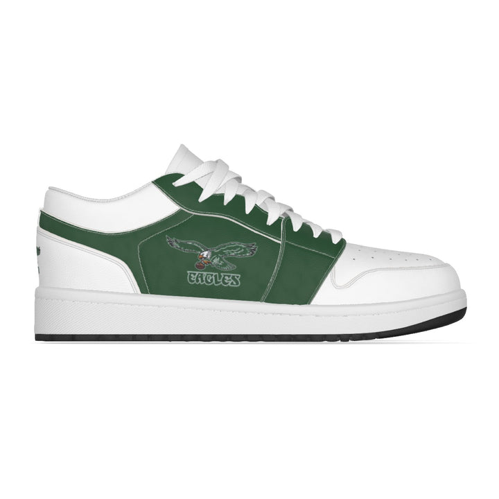 White and Old School Kelly Green Eagles Synthetic Leather Stitching Low-Top Shoes