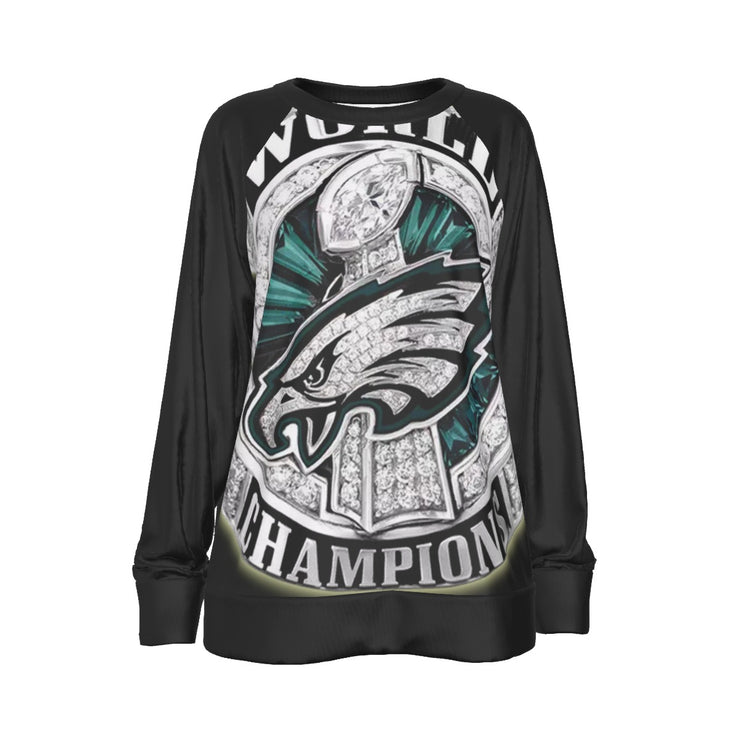 SB52 All-Over Print Women's Black Neck Long-Sleeved Sweatshirt