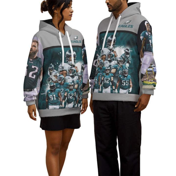 Eagles Team Grey All-Over Print Unisex Pullover Hoodie | 310GSM Cotton