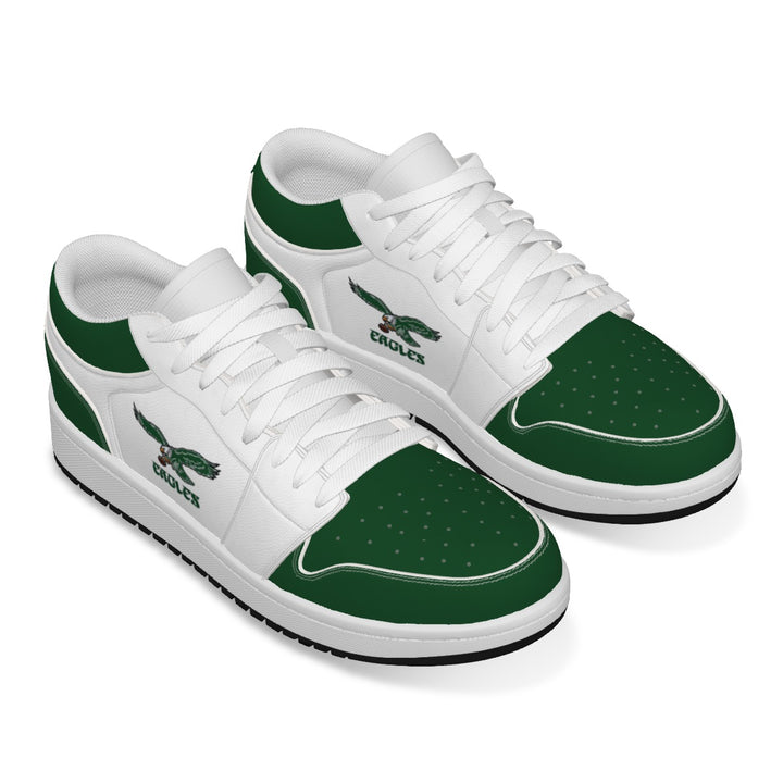 Old School Kelly Green and White Eagles Synthetic Leather Stitching Low-Top Shoes