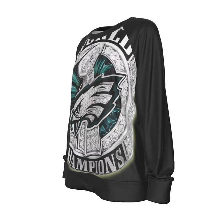 SB52 All-Over Print Women's Black Neck Long-Sleeved Sweatshirt