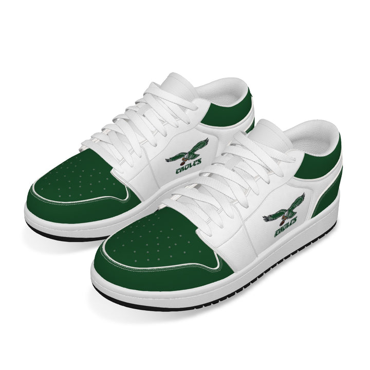Old School Kelly Green and White Eagles Synthetic Leather Stitching Low-Top Shoes