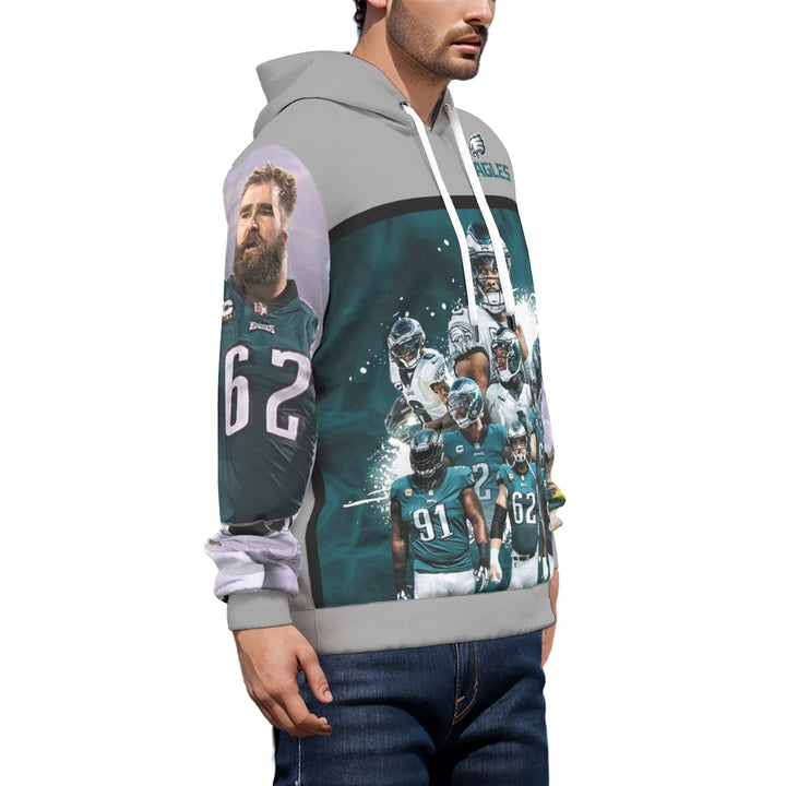 Eagles Team Grey All-Over Print Unisex Pullover Hoodie | 310GSM Cotton