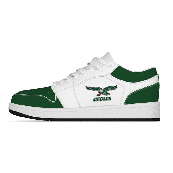 Old School Kelly Green and White Eagles Synthetic Leather Stitching Low-Top Shoes