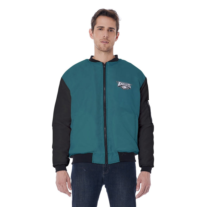 New School Eagles Men's Green and Black Bomber Jacket