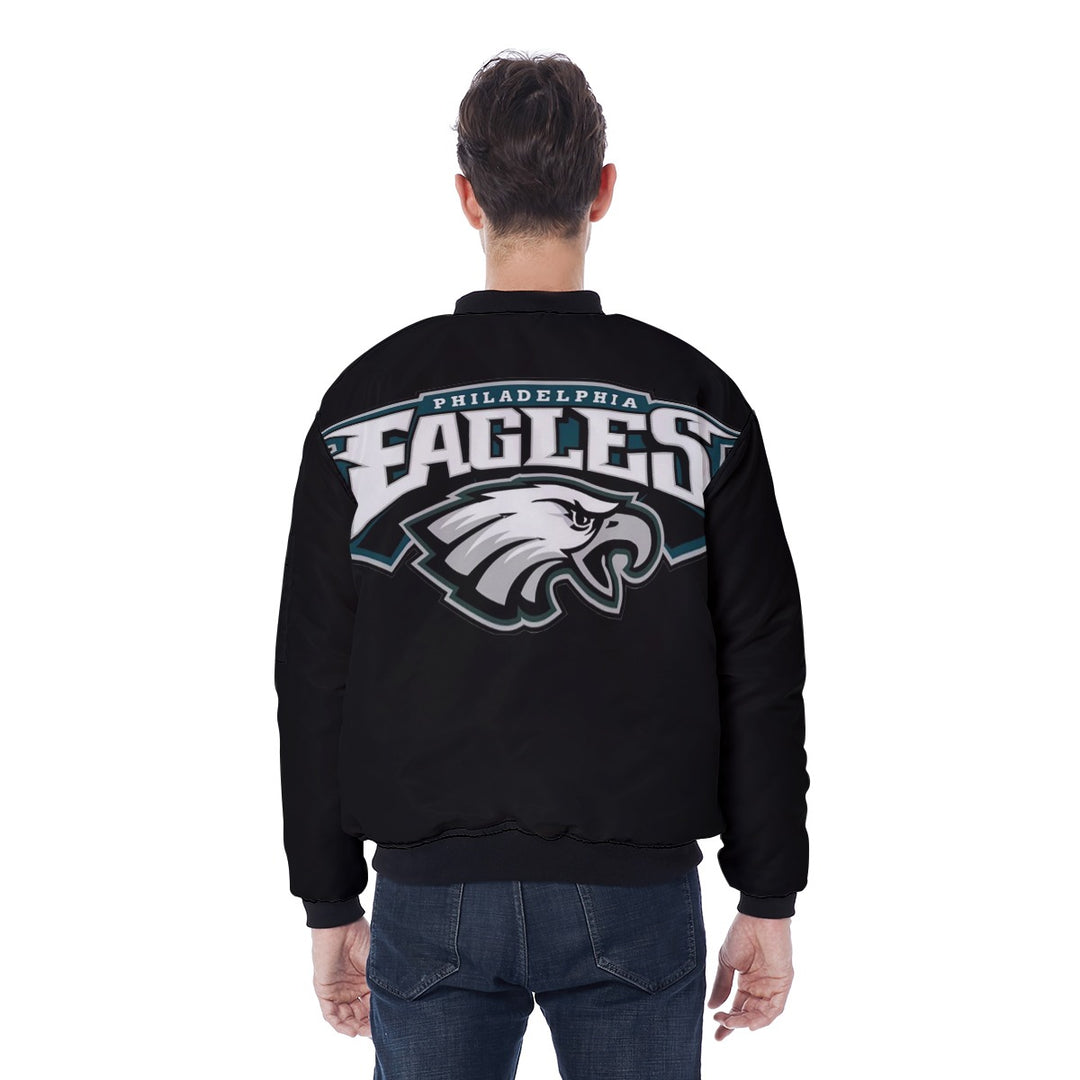 New School Eagles Men's Green and Black Bomber Jacket