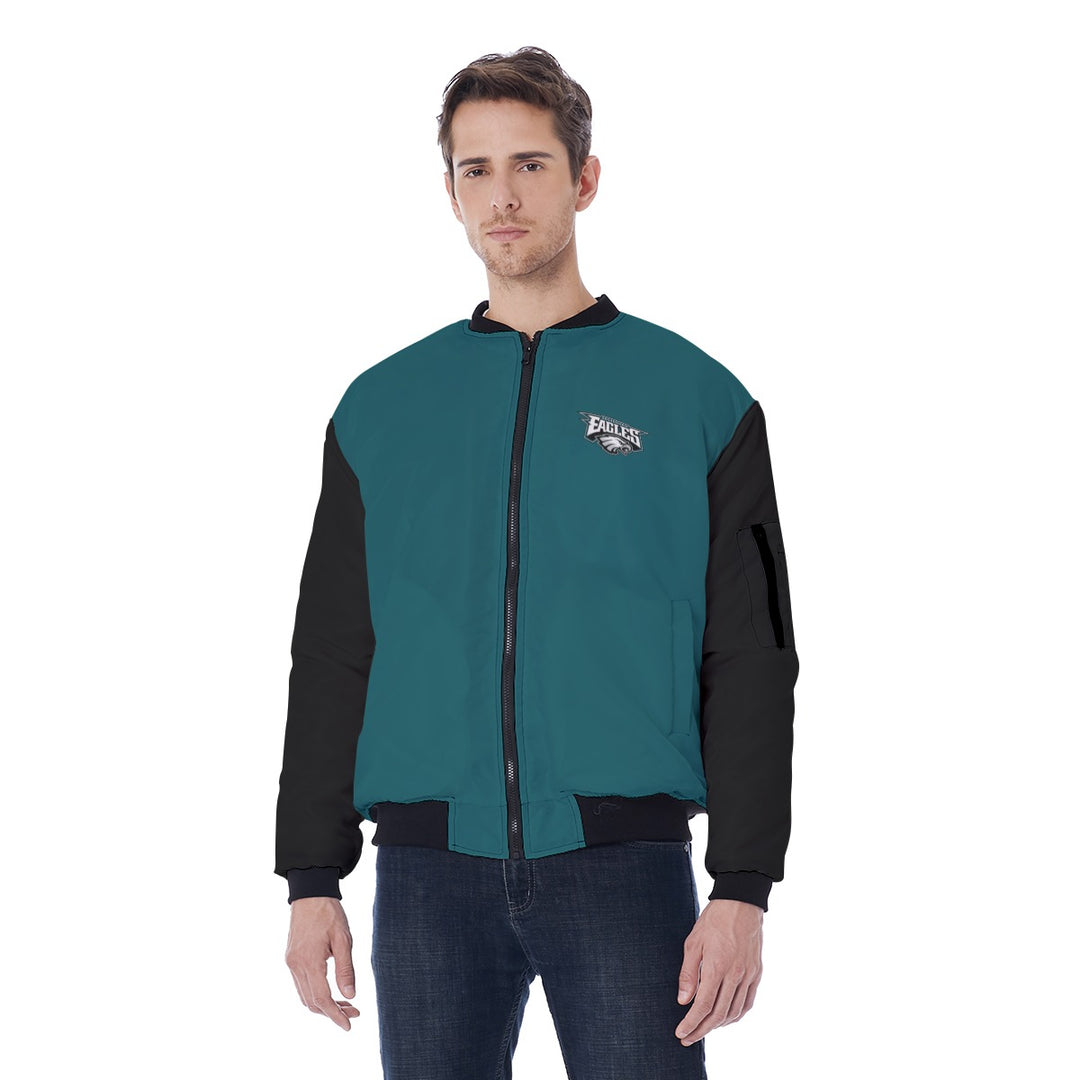 New School Eagles Men's Green and Black Bomber Jacket
