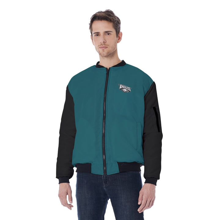New School Eagles Men's Green and Black Bomber Jacket