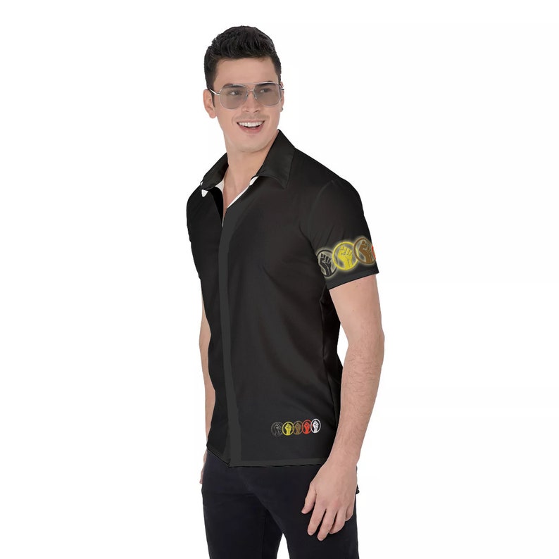 Unity Wear Black All-Over Print Short Sleeve Button-Up Men's Shirt