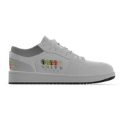 Unity 1's Men's White and Grey-Dation Heel Synthetic Leather Stitching Low-Top Shoes