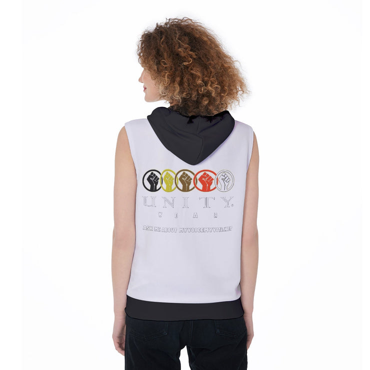 Unity Wear Women's White Sleeveless Black Hoodie