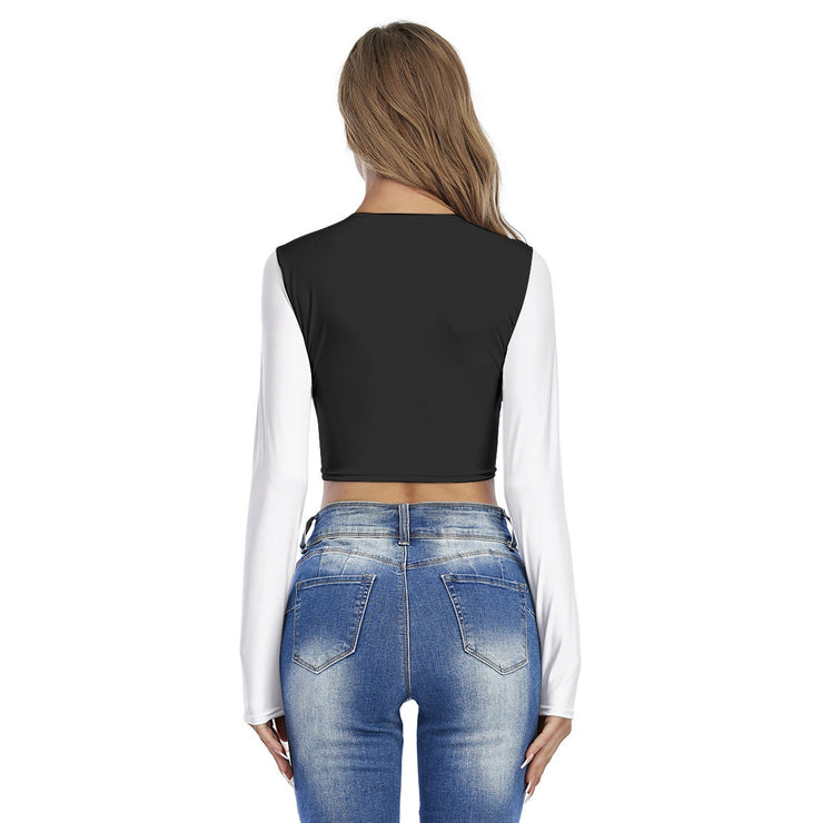Unity Wear Women's Black Round Neck Crop Top with White Sleeves T-Shirt