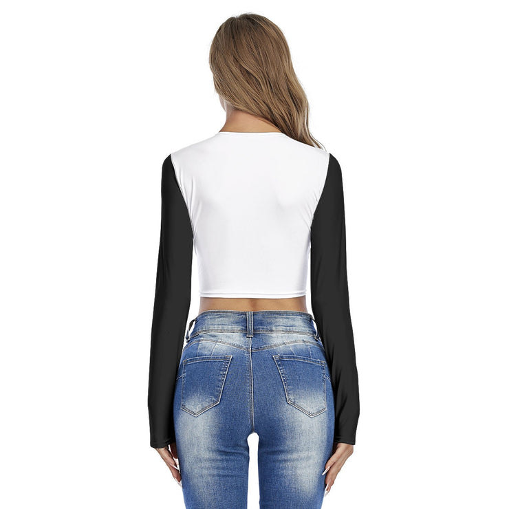 Unity Wear Women's White Round Neck Crop with Black Sleeves Top T-Shirt