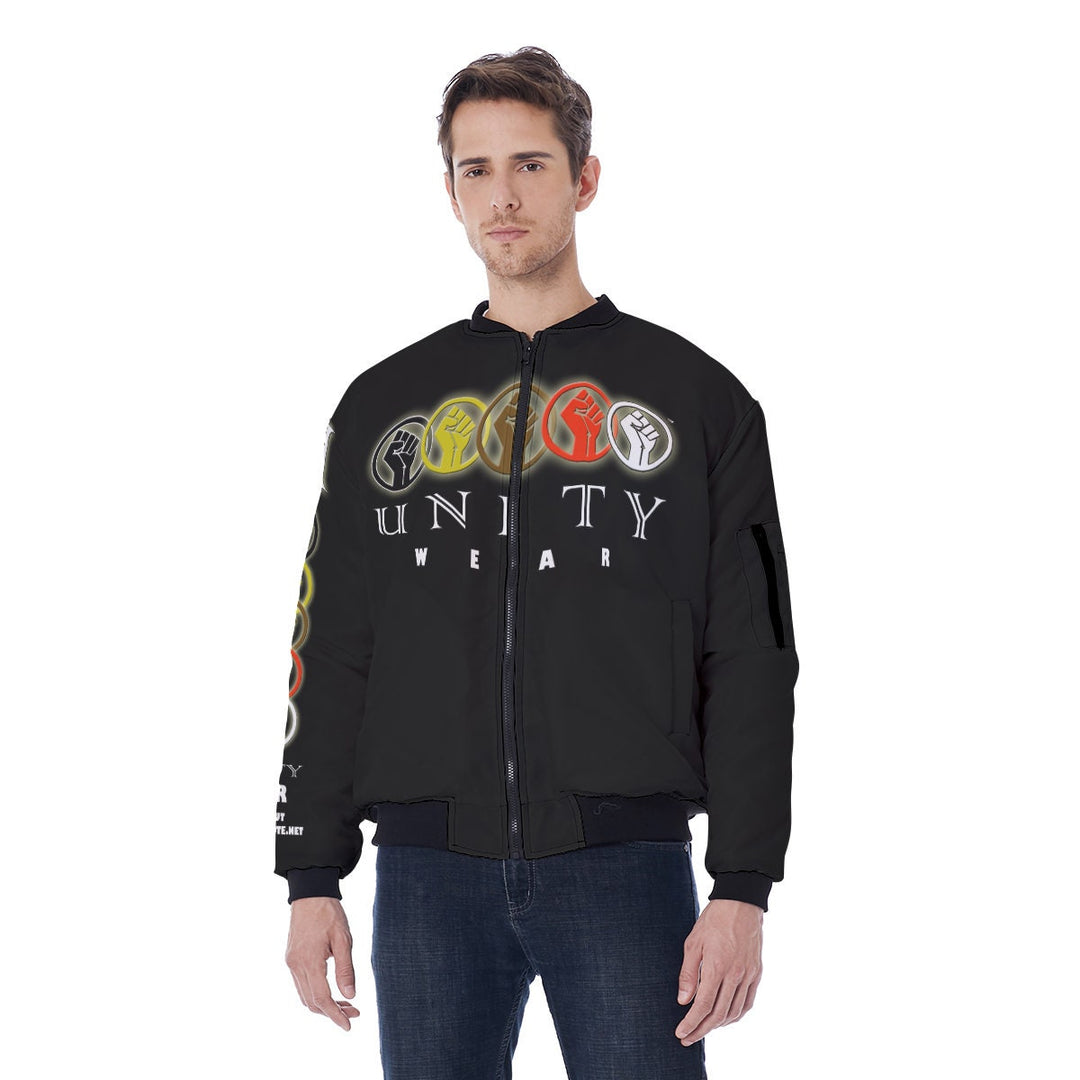 Unity Wear Print Men's Black Bomber Jacket with White Back and Black Sleeves