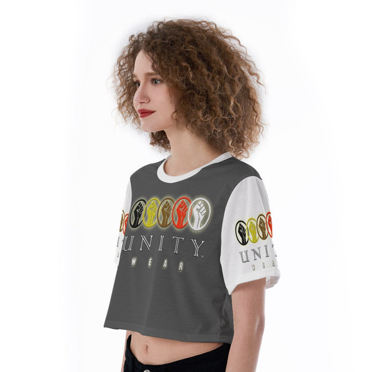 MyVoiceMyVote.Net© Unity Wear Charcoal Grey and White Print Cropped T-Shirt