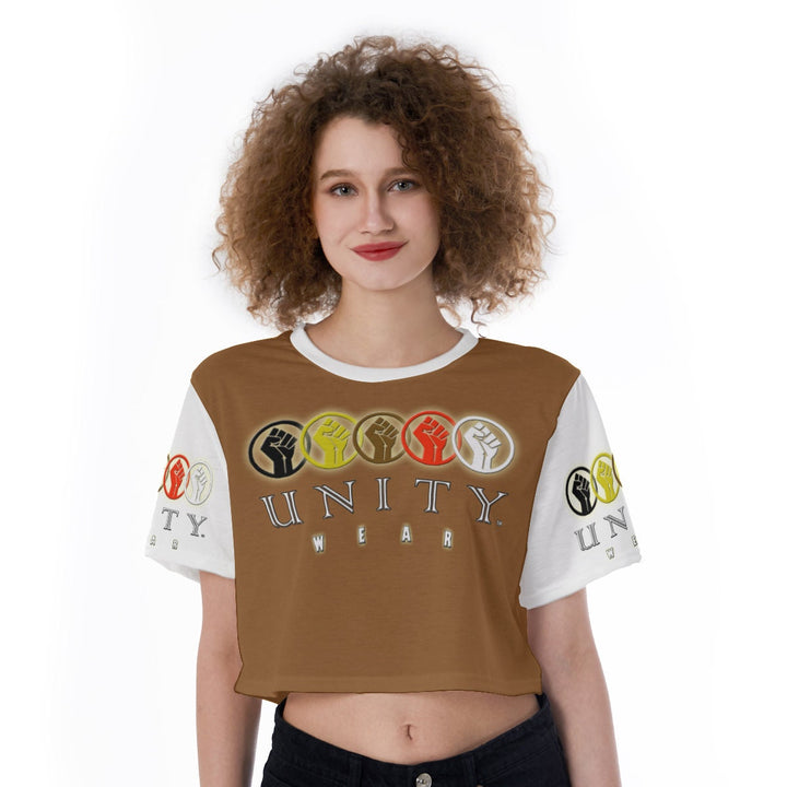 MyVoiceMyVote.Net© Unity Wear Brown and White Print Cropped T-Shirt