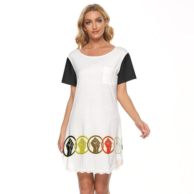 Unity Wear Women's White with Black Short Sleeves Dress With Lace Edge