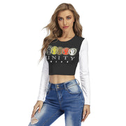 Unity Wear Women's Black Round Neck Crop Top with White Sleeves T-Shirt