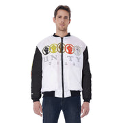 Unity Wear Print Men's White Bomber Jacket with Black Sleeves