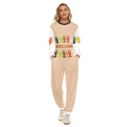 Unity Wear Full Print Women's Beige Crop Top With White Sleeves Sweatshirt Suit