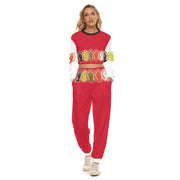 Unity Wear Full Print Women's Red Crop Top With White Sleeves Sweatshirt Suit