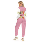 Unity Wear Full Print Women's Hot Pink Crop Top With White Sleeves Sweatshirt Suit