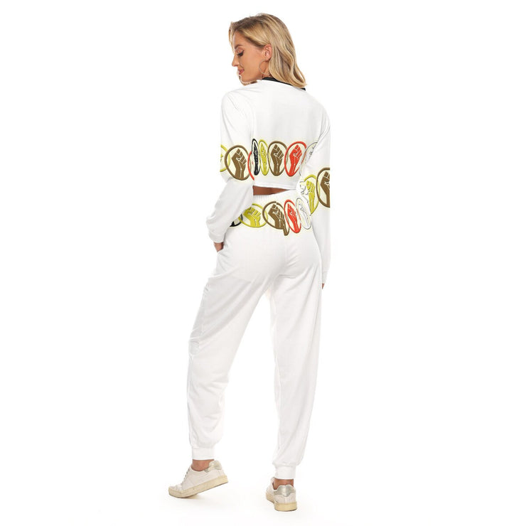 Unity Wear Full Print Women's All White Crop Top Sweatshirt Suit