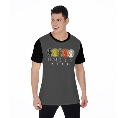 Unity Wear Charcoal Grey on Black All-Over Horizontal Print Men's O-Neck T-Shirt