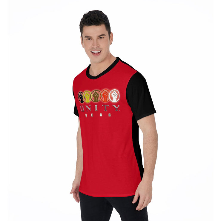 Unity Wear Horizontal Red Front with Black Back and Short Sleeve Print Men's O-Neck T-Shirt
