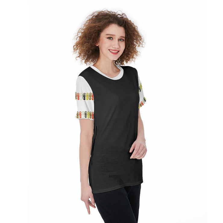 Unity Wear Subtle Women's Black O-Neck T-Shirt with White Sleeves