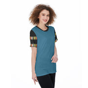 Unity Wear Subtle Women's Kimmie Blue O-Neck T-Shirt with Black Sleeves and Collar