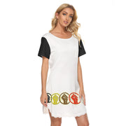 Unity Wear Women's White with Black Short Sleeves Dress With Lace Edge