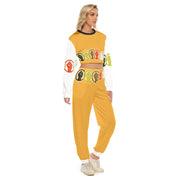 Unity Wear Full Print Women's Gold Crop Top With White Sleeves Sweatshirt Suit