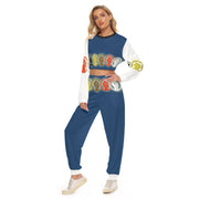 Unity Wear Full Print Women's Navy Blue Crop Top With White Sleeves Sweatshirt Suit