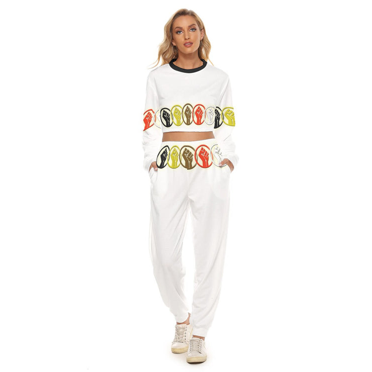 Unity Wear Full Print Women's All White Crop Top Sweatshirt Suit