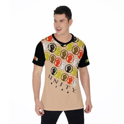 Unity Wear Beige on Black All-Over Print Men's O-Neck T-Shirt