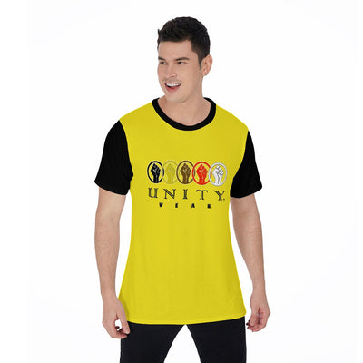 Unity Wear Horizontal Yellow Front with Black Back and Short Sleeve Print Men's O-Neck T-Shirt