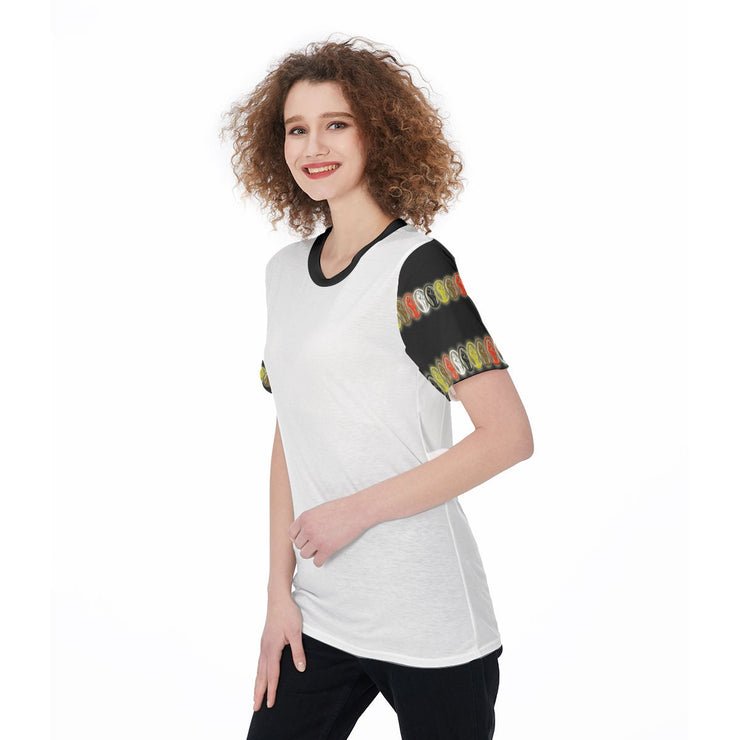 Unity Wear Subtle Women's White O-Neck T-Shirt with Black Sleeves and Collar