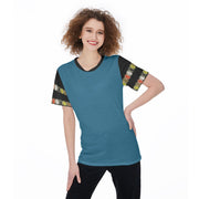 Unity Wear Subtle Women's Kimmie Blue O-Neck T-Shirt with Black Sleeves and Collar
