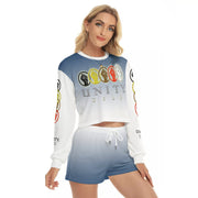Unity Wear Blue and White Women's Gradation Short Sweater and Short Pants Outfit