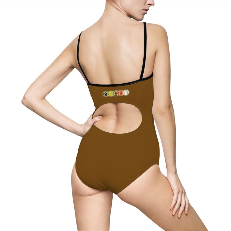 Unity Wear Women's Horizonal Print Brown One-Piece Swimsuit