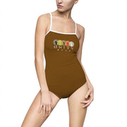 Unity Wear Women's Horizonal Print Brown One-Piece Swimsuit