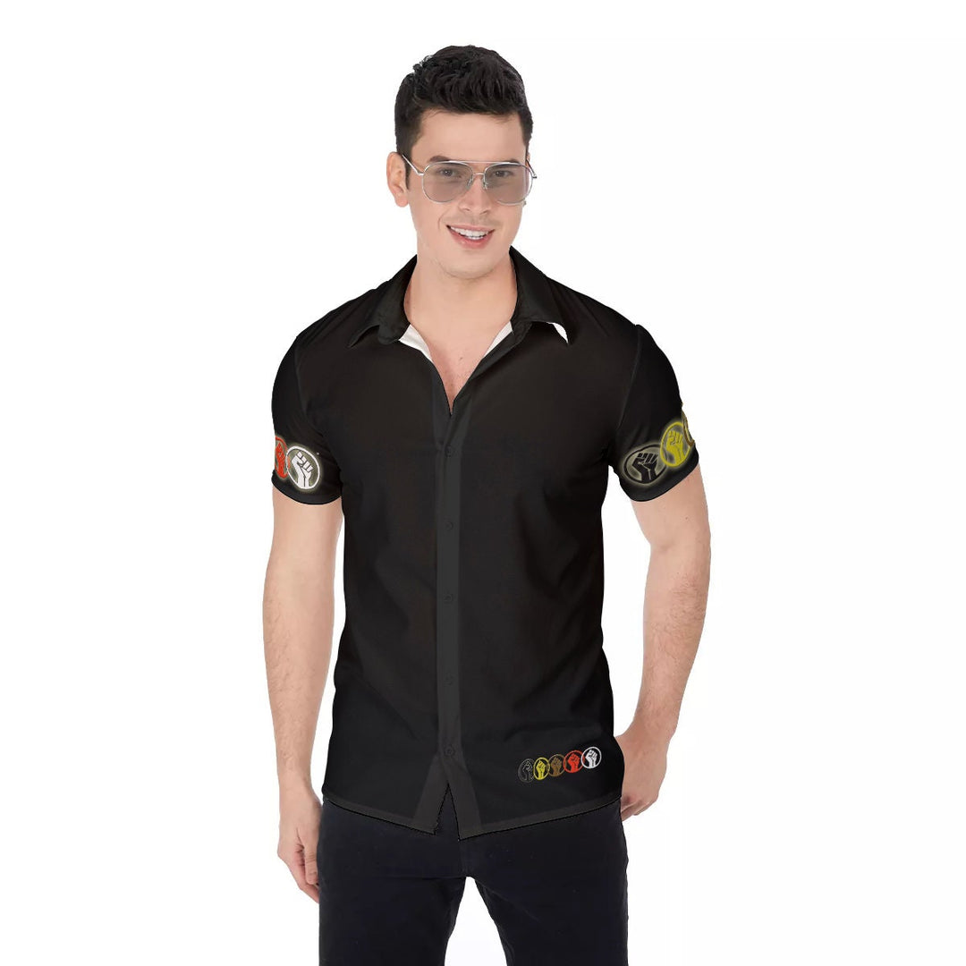 Unity Wear Black All-Over Print Short Sleeve Button-Up Men's Shirt