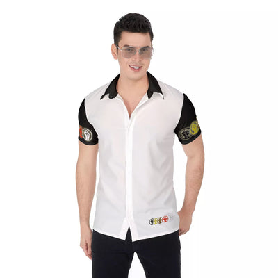 Unity Wear White & Black All-Over Print Men's Shirt-Sleeve Button-Up Shirt