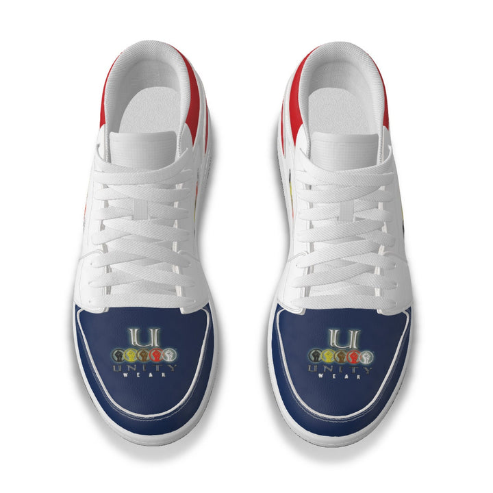 Unity 1's Men's Red, White and Blue Synthetic Leather Stitching Low-Top Shoes