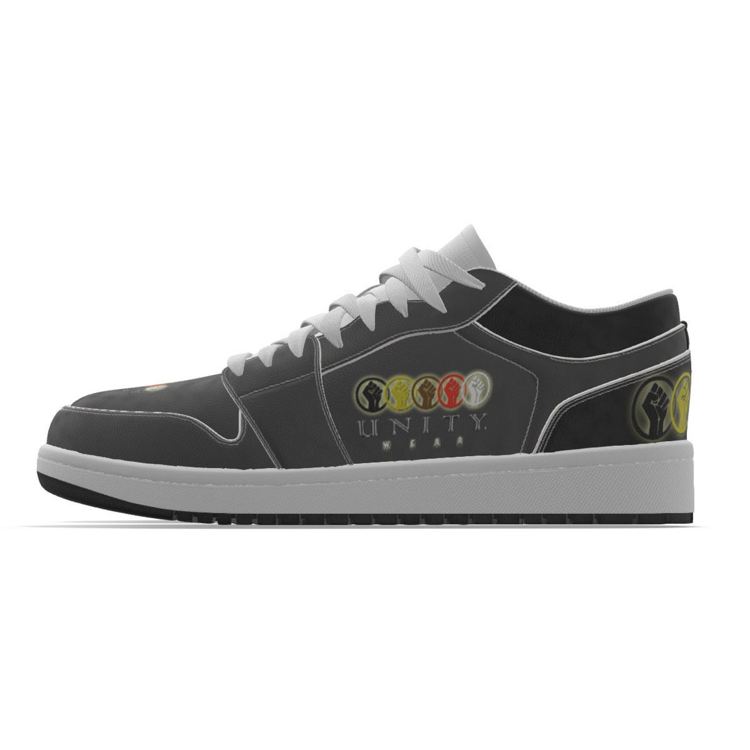 Unity 1's Men's Charcoal Grey on Black Heel Leather Stitching Low-Top Shoes