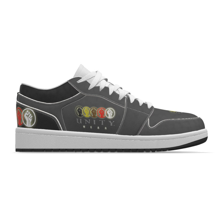 Unity 1's Men's Charcoal Grey on Black Heel Leather Stitching Low-Top Shoes